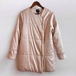 Marciano Dusty Pink Satin 3/4 Length Collarless Puffer Coat